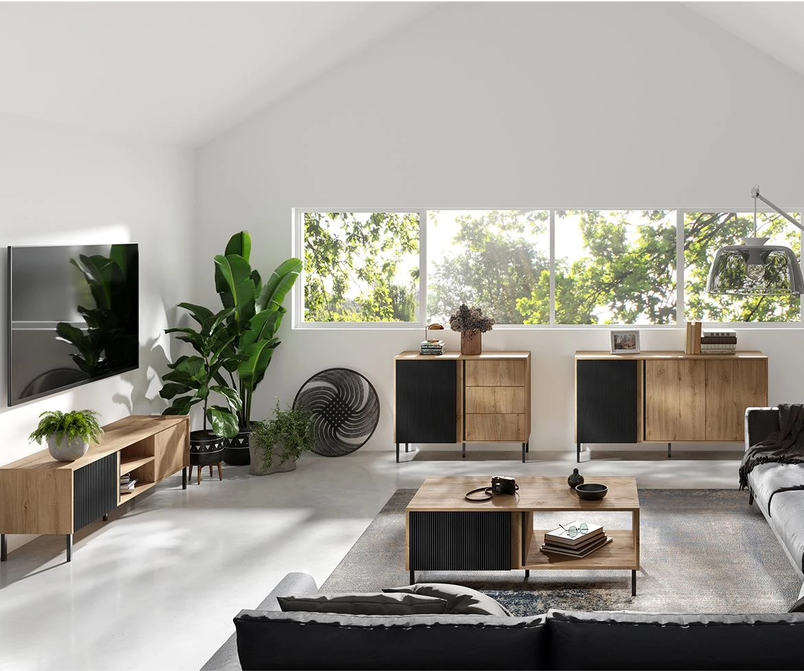 Mia 6 TV komoda 2 vrata 150x41x50 cm hrast/crni