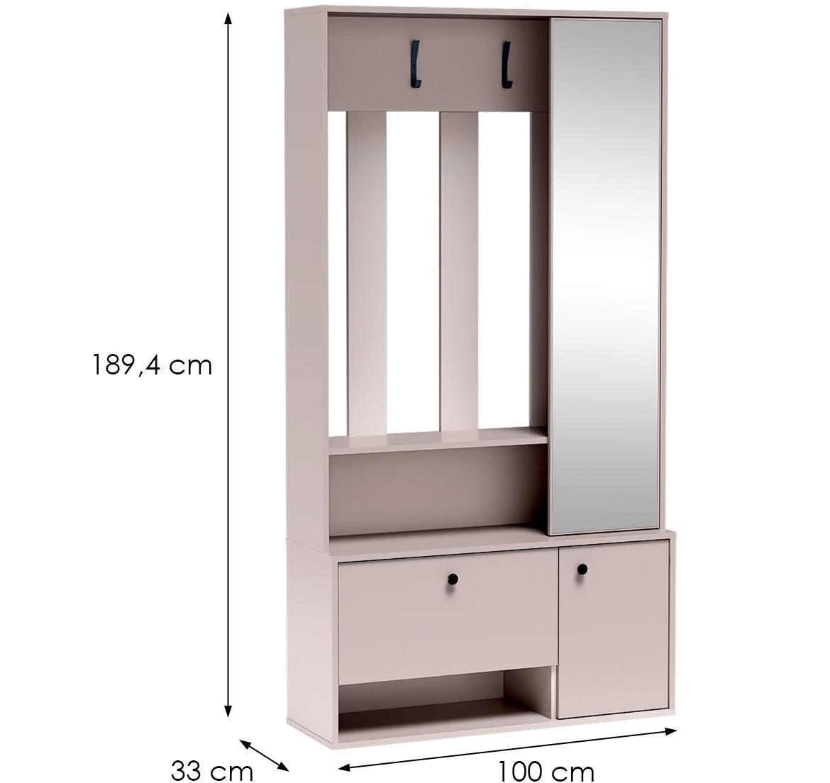 Spot predsoblje 2+1 vrata/ogledalo 100x33x190 cm bež