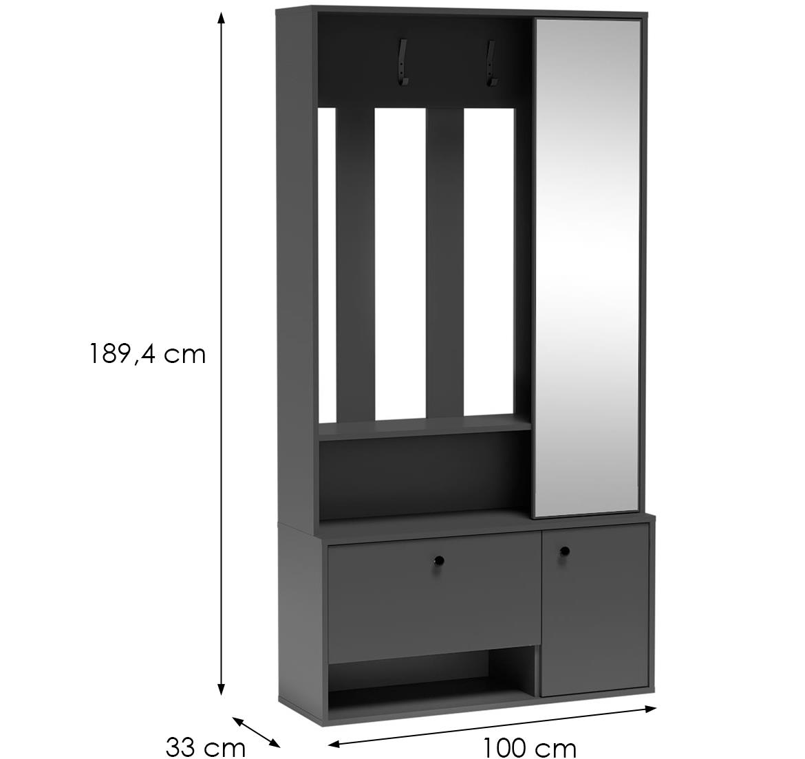 Spot predsoblje 2+1 vrata/ogledalo 100x33x190 cm sivo