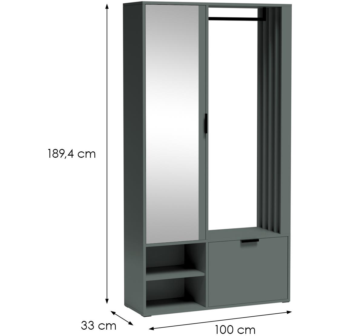 Milo predsoblje 1+1 vrata/ogledalo 100x33x189,4 cm zeleno