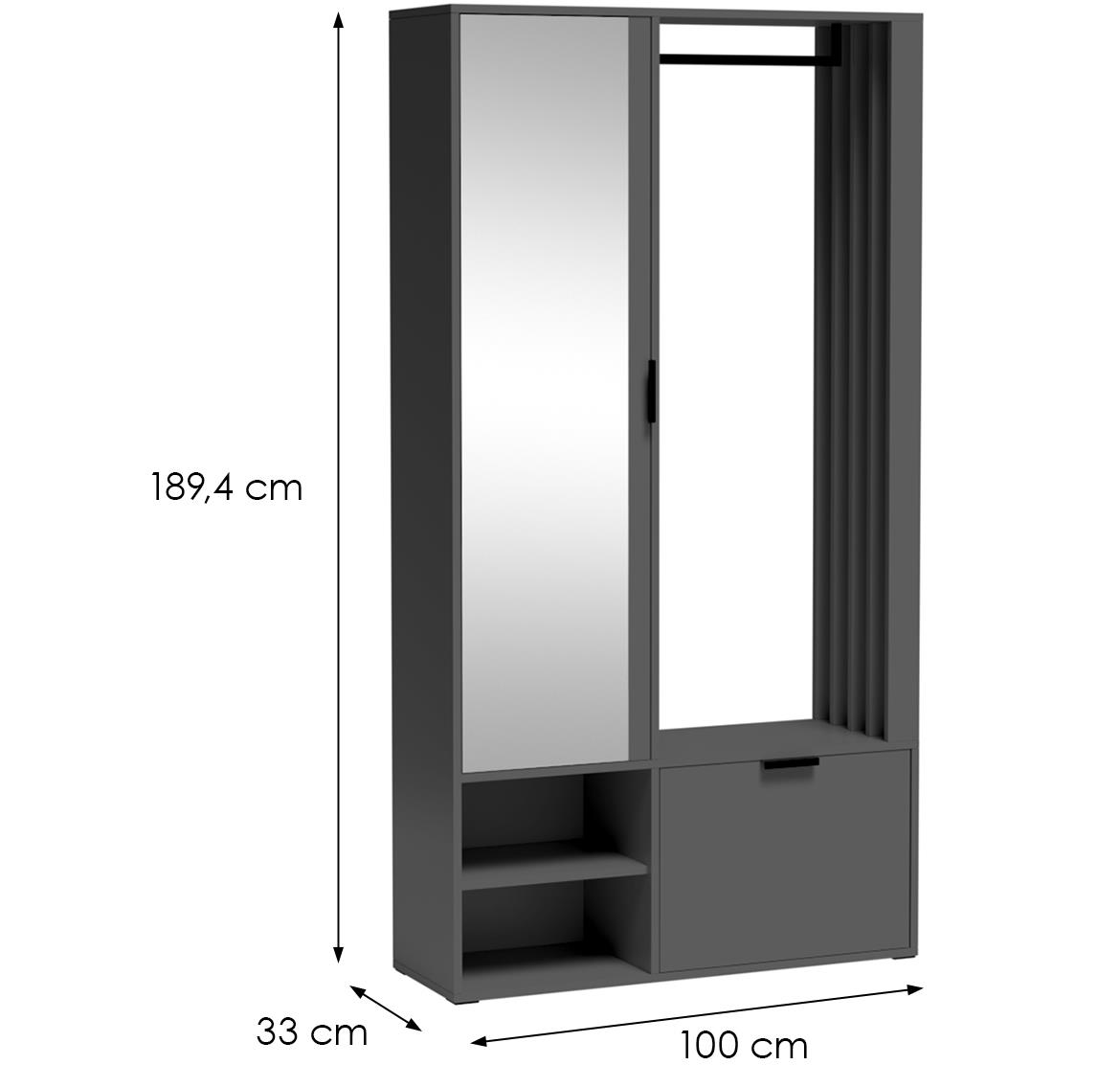 Milo predsoblje 1+1 vrata/ogledalo 100x33x189,4 cm sivo