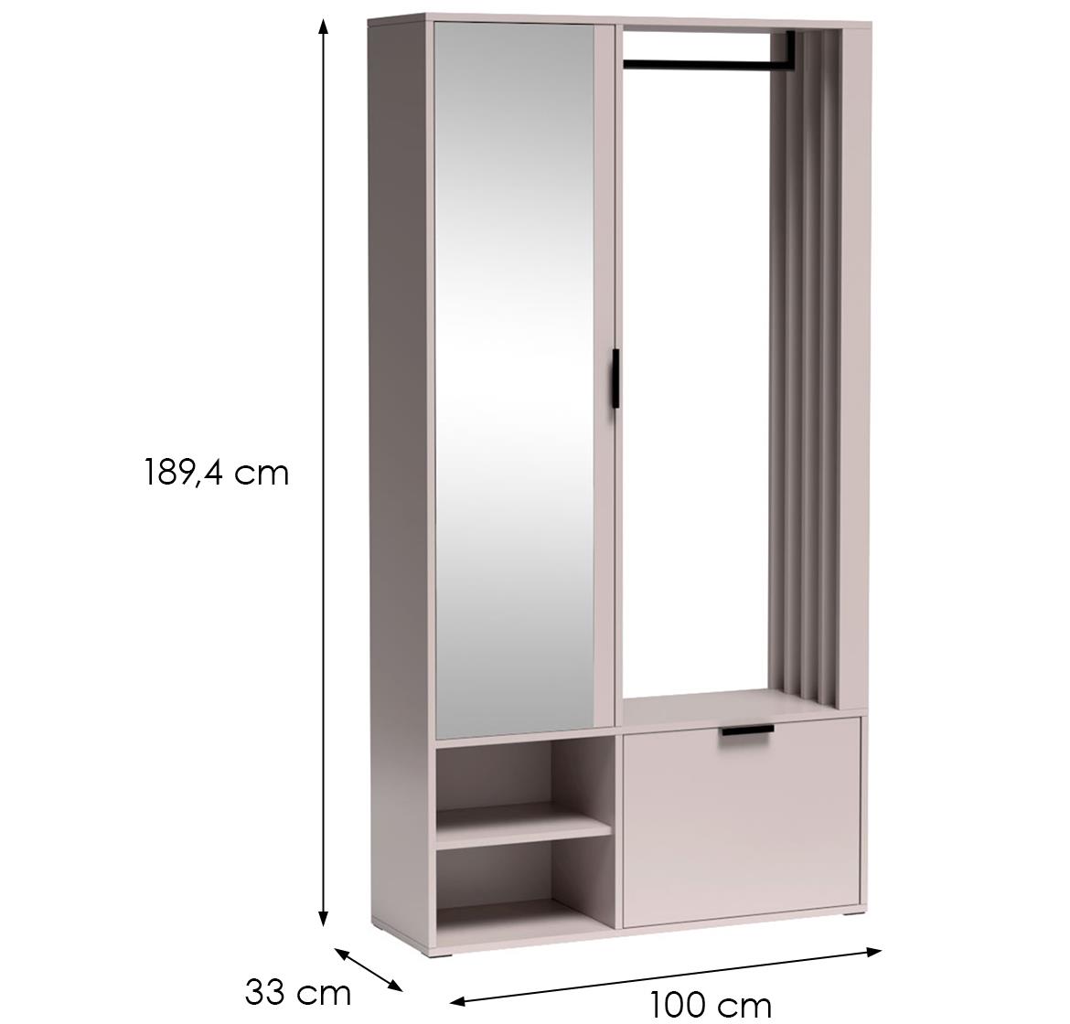 Milo predsoblje 1+1 vrata/ogledalo 100x33x189,4 cm bež