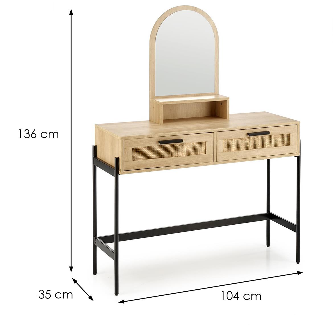 Carmen toaletni sto 2 fioke 104x35x136 cm natur/crni