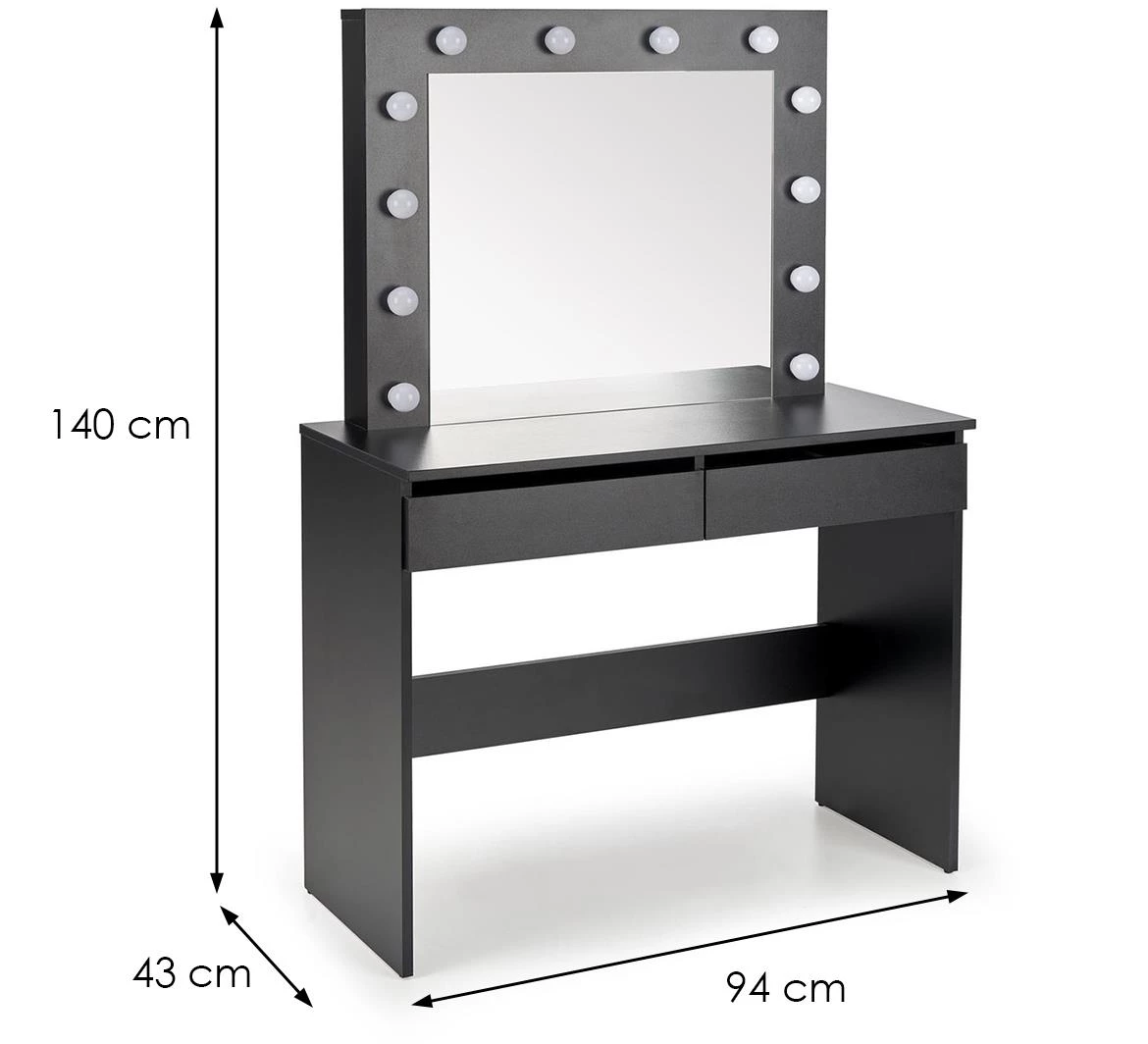 Hollywood toaletni sto LED rasveta 94x43x140 cm crni