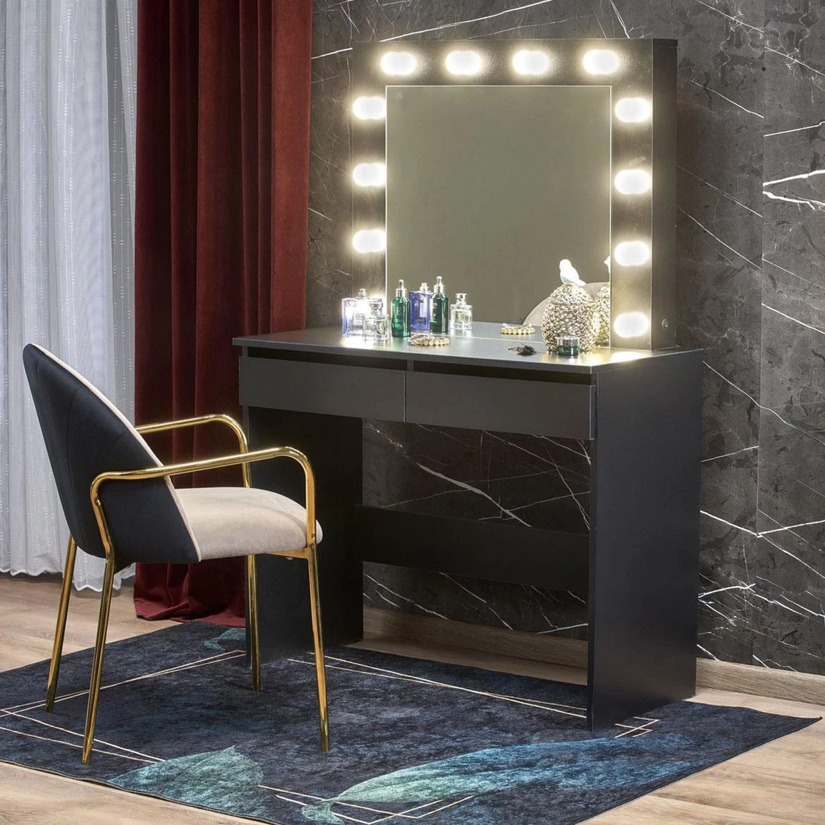 Hollywood toaletni sto LED rasveta 94x43x140 cm crni
