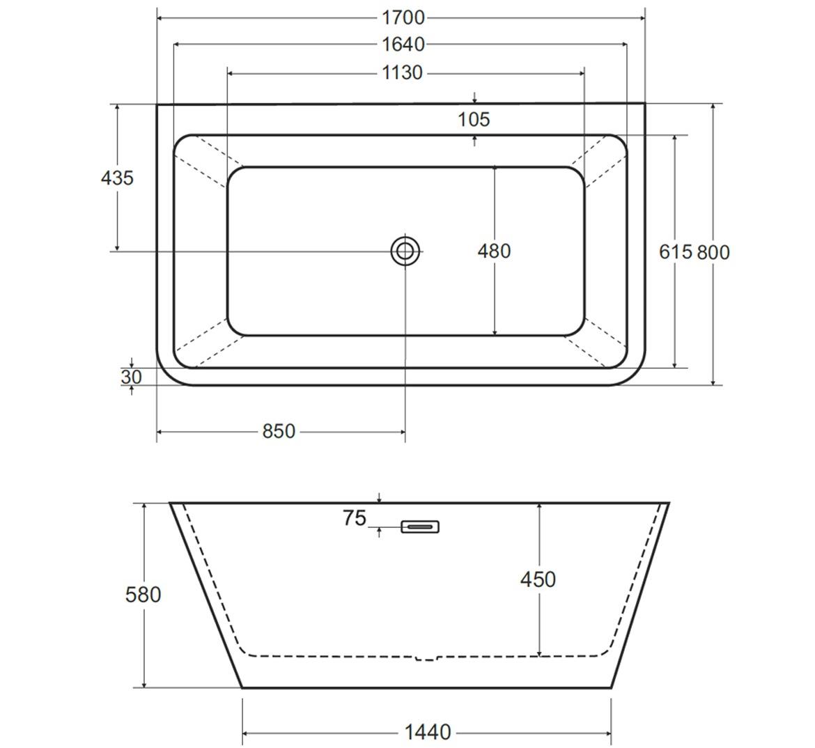 Samosto?eca zidna kada Varia 170/80 + sifon sa crnim prelivom