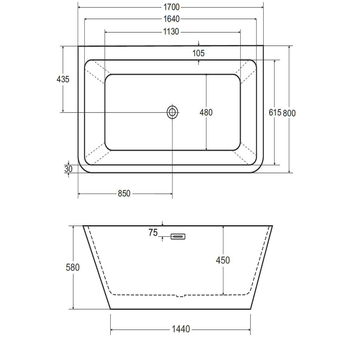 Samosto?eca zidna kada Varya 170x80 + sifon sa zlatnim prelivom