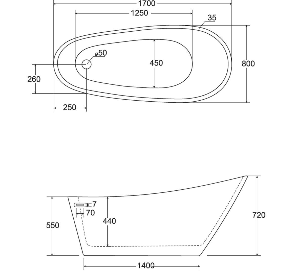 Samostojeca kada Melody 170x80 + crni klik-klak sifon sa tankim prelivom