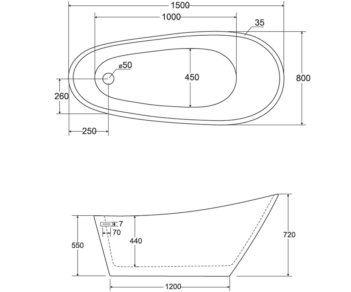 Samostojeca kada Melody 150x80 + crni klik-klak sifon sa tankim prelivom