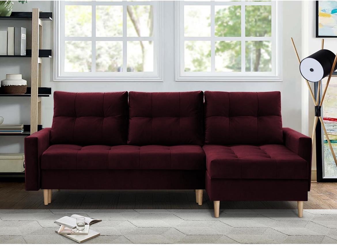 Scandi ugaona garnitura s ležajem 220x140x92 reverzibilna Kronos 2 bordeaux