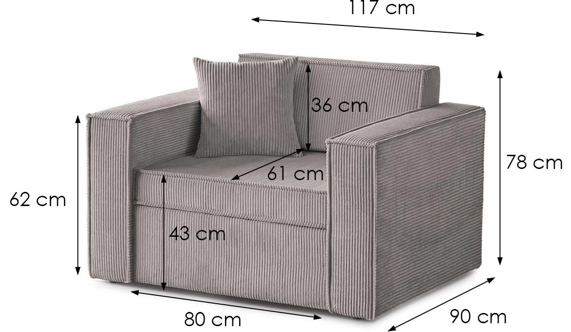 Dave 80 fotelja s ležajem 117x90x78 Poso 02 bež