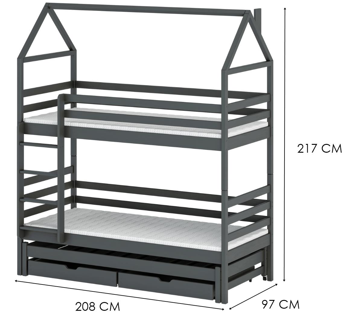 Dalia krevet na kat 97x208x217 cm tamno sivi