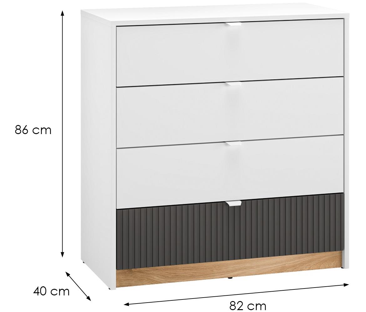 Torino 07 komoda 4 fioke 82x40x86 cm belo/siva