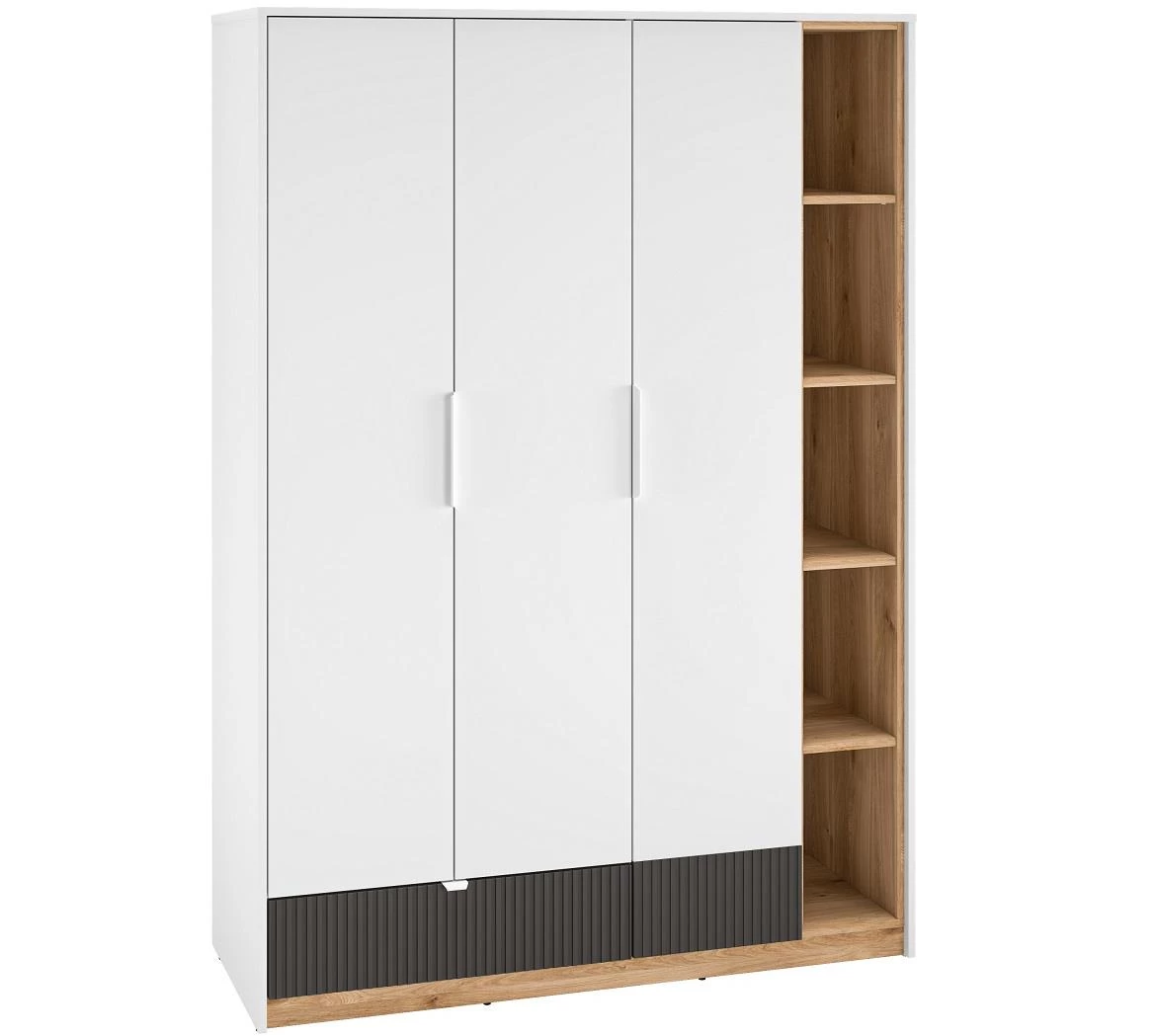 Torino 01 ormar 3 vrata+1 fioka 138x53x196 cm beli/sivi/hrast