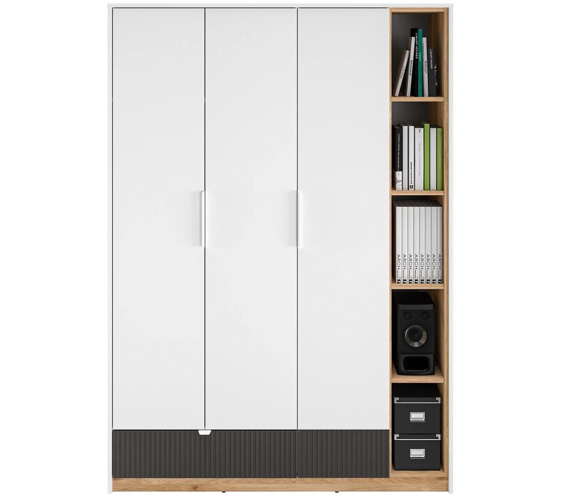 Torino 01 ormar 3 vrata+1 fioka 138x53x196 cm beli/sivi/hrast