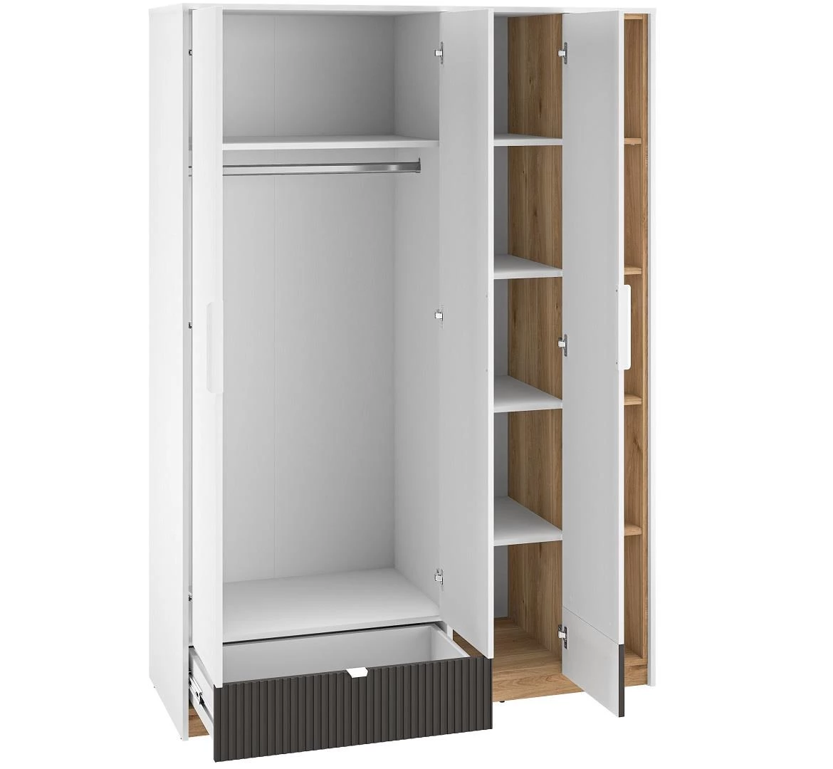 Torino 01 ormar 3 vrata+1 fioka 138x53x196 cm beli/sivi/hrast