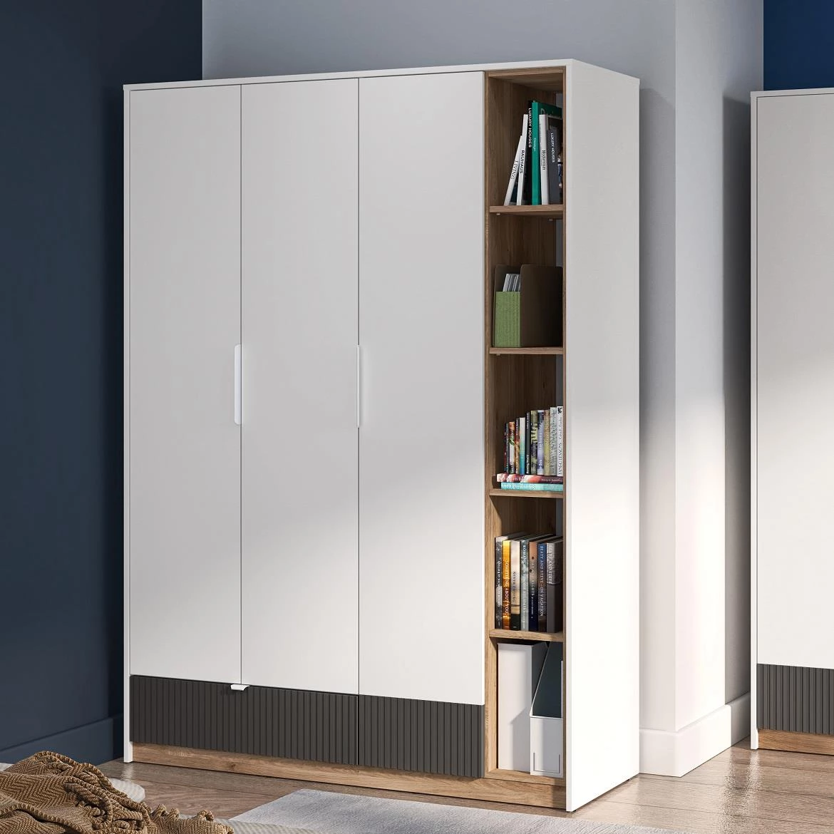 Torino 01 ormar 3 vrata+1 fioka 138x53x196 cm beli/sivi/hrast