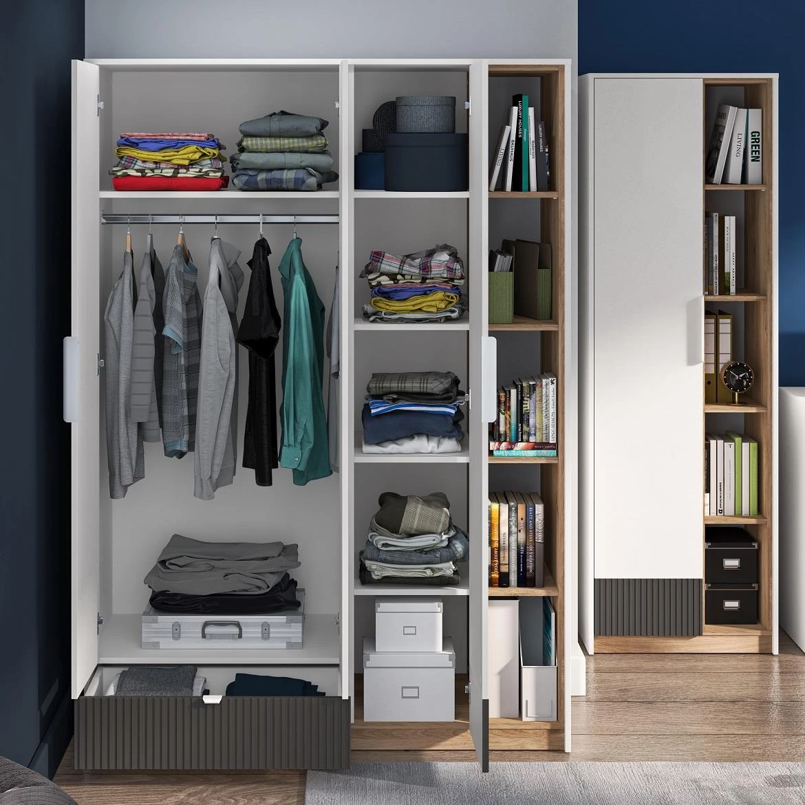 Torino 01 ormar 3 vrata+1 fioka 138x53x196 cm beli/sivi/hrast