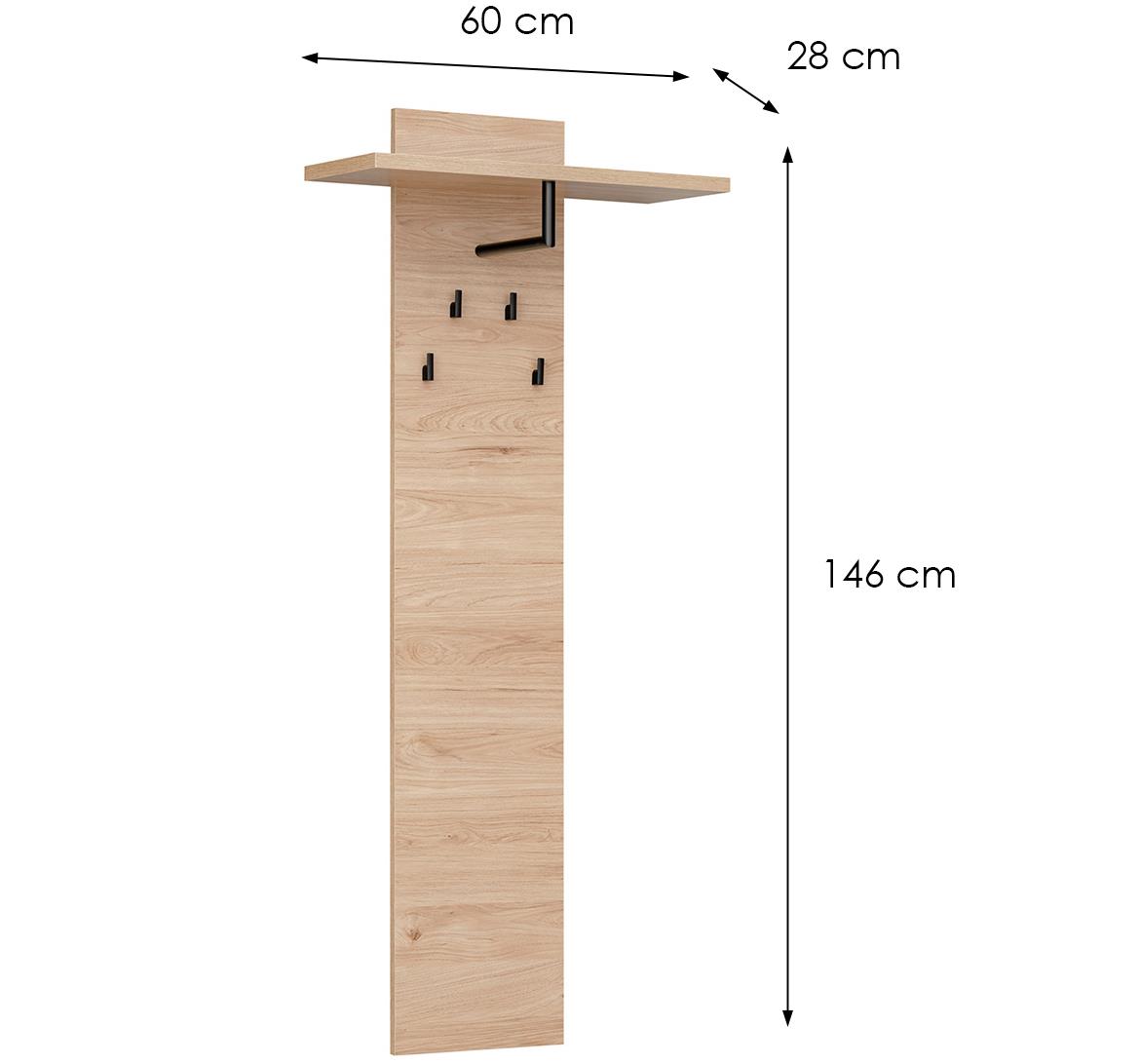 Pedro predsoblje 60x28x146 cm natur (Hikora jackson)/crno