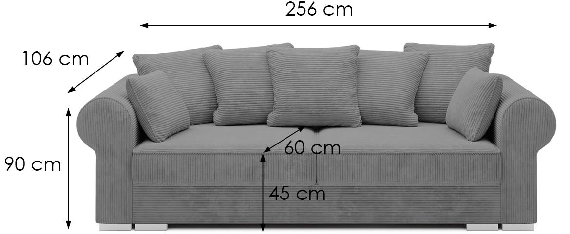 Deluxe trosjed s ležajem i prostorom za odlaganje 256x106x90 siva Poso 60