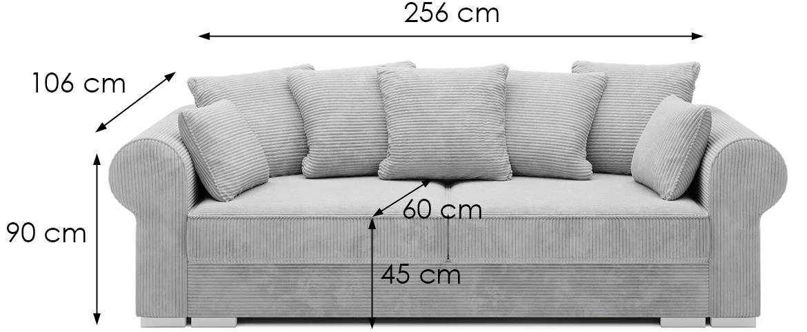 Deluxe trosjed s ležajem i prostorom za odlaganje 256x106x90 siva Poso 55