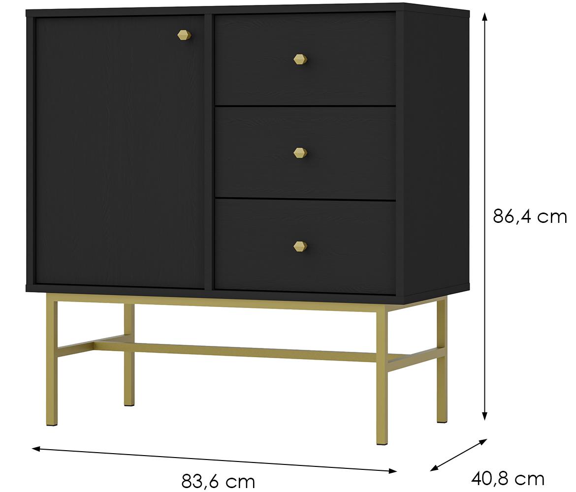 Tokio 3 1F 3S komoda 1vrata, 3fioke 83,6x40,8x86,4 crna 814