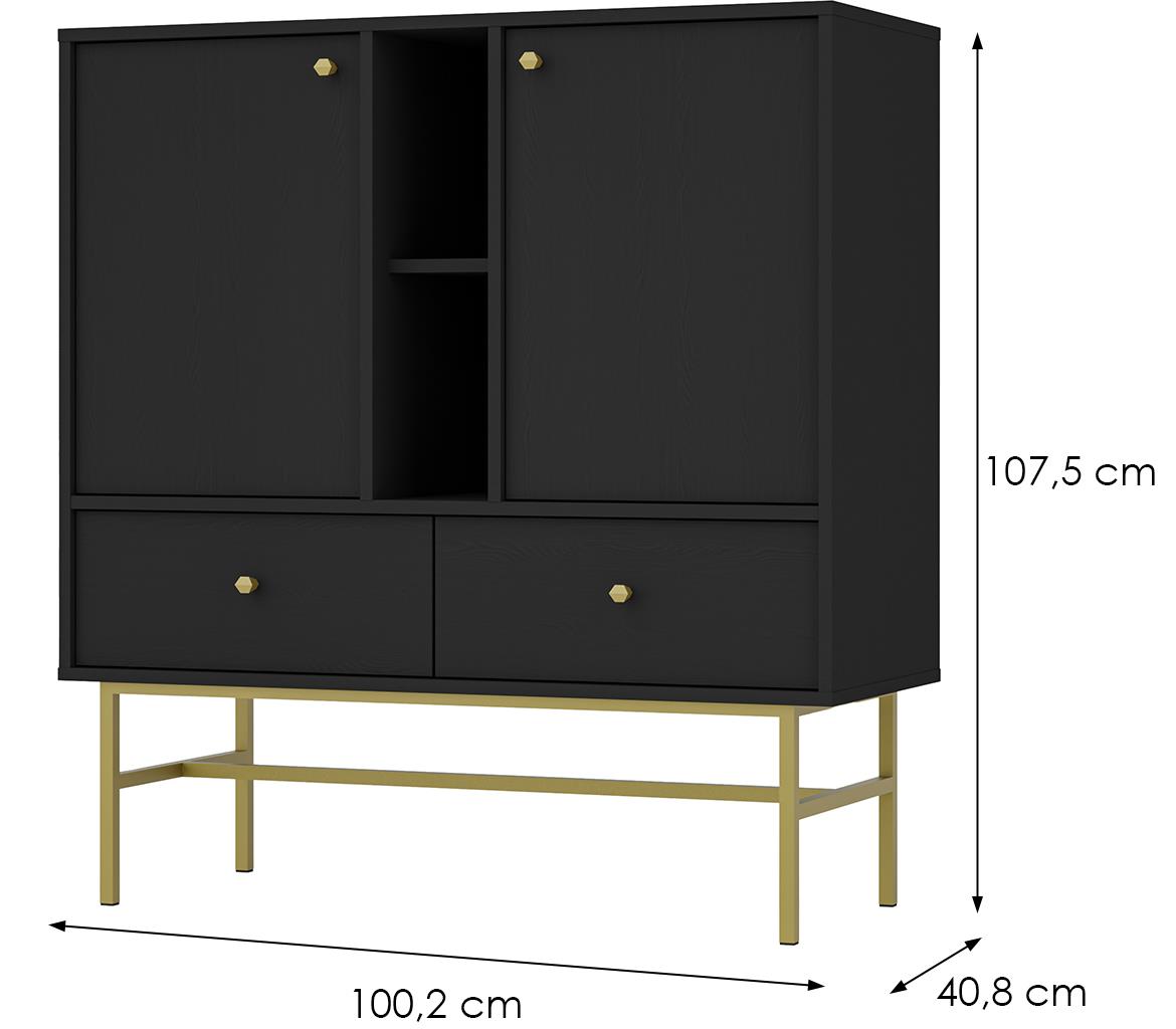 Tokyo 3 2F 2S komoda 2vrata, 2fioke 100,2x40,8x107,5 crna 825