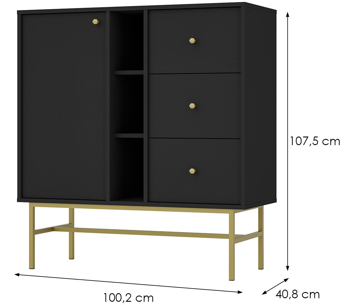 Tokio 3 1F 3S komoda 1vrata, 3fioke 100,2x40,8x107,5 crna 824