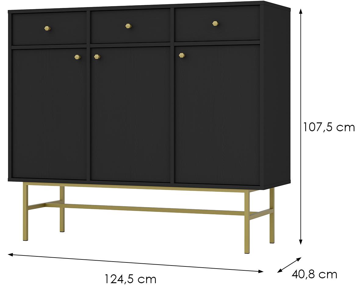 Tokyo 3 3F 3S komoda 3fioke, 3vrata 124,5x40,8x107,5 crna 827