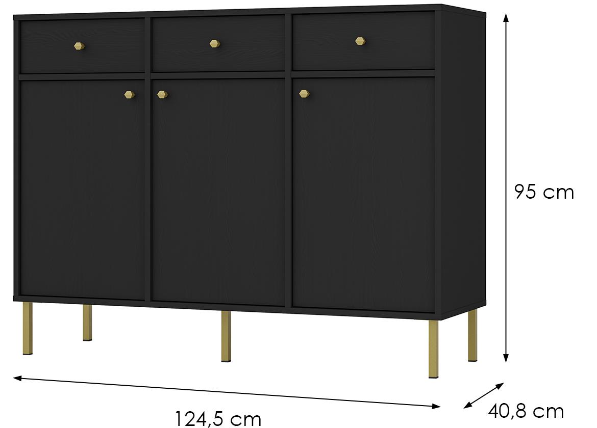 Tokyo 2 3F 3S komoda 3fioke, 3vrata 124,5x40,8x95 crna 827