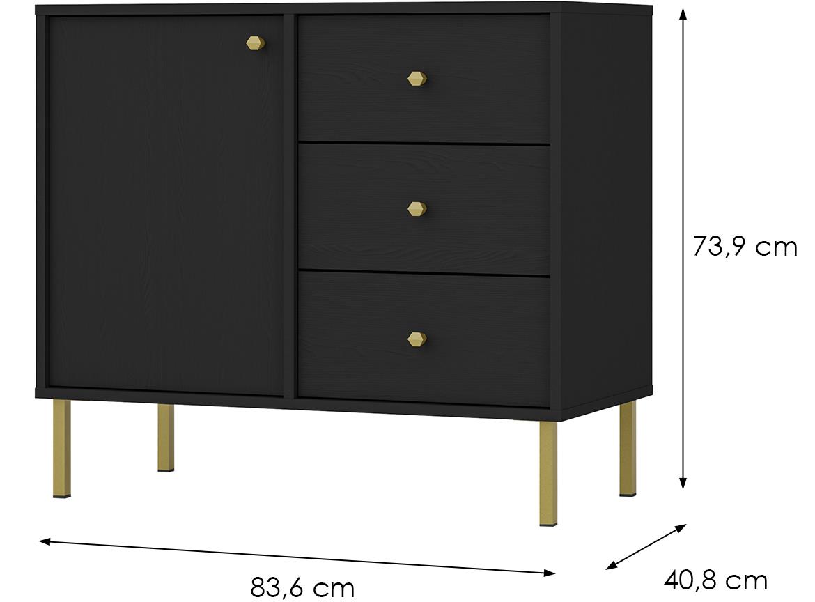 Tokio 2 1F 3S komoda 1vrata, 3fioke 83,6x40,8x73,9 crna 814