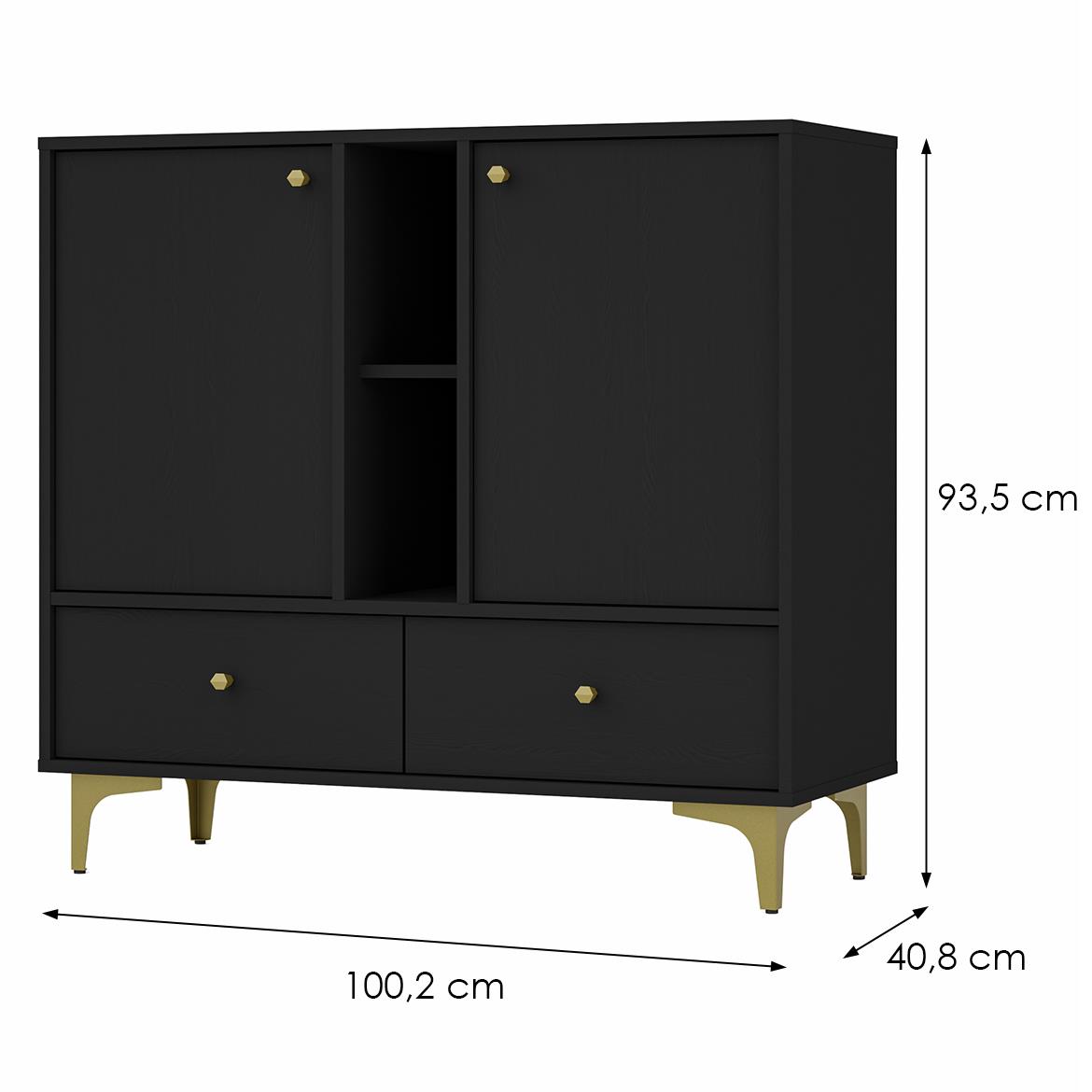 Tokyo 1 2F 2S komoda 2vrata, 2fioke 100,2x40,8x93,5 crna 825