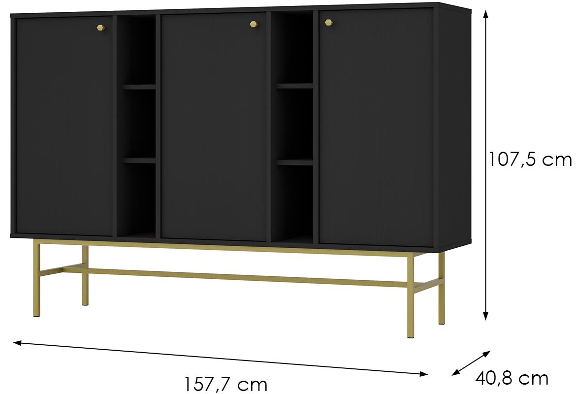 Tokyo 3 3D komoda 3vrata 157,7x40,8x107,5  crna 823