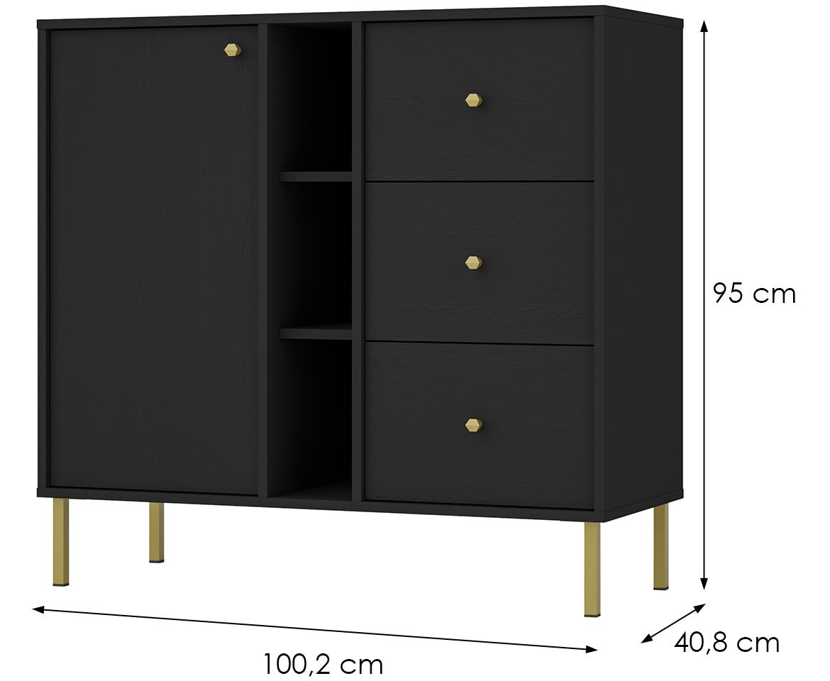 Tokio 2 1F 3S komoda 1vrata, 3fioke 100,2x40,8x95 crna 824