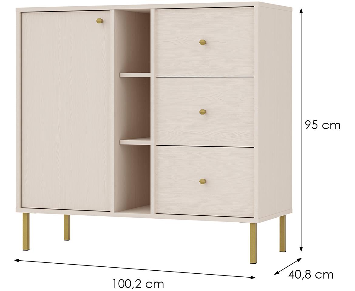 Tokio 2 1F 3S komoda 1vrata, 3fioke 100,2x40,8x95 bež 824