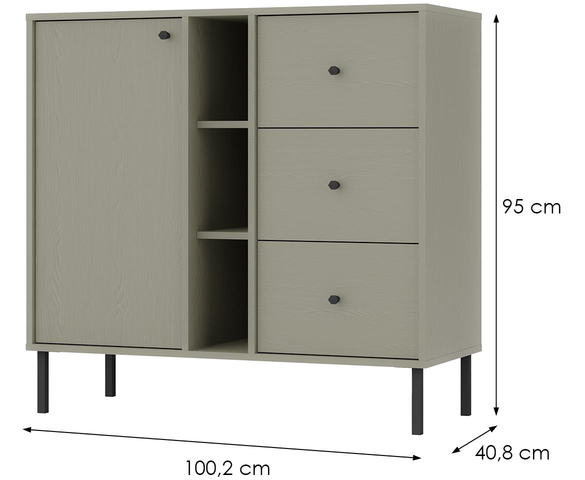 Tokio 2 1F 3S komoda 1vrata, 3fioke 100,2x40,8x95 eukaliptus 824