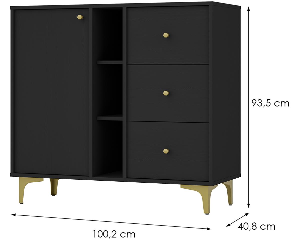 Tokio 1 1F 3S komoda 1vrata, 3fioke 100,2x40,8x93,5 crna 824