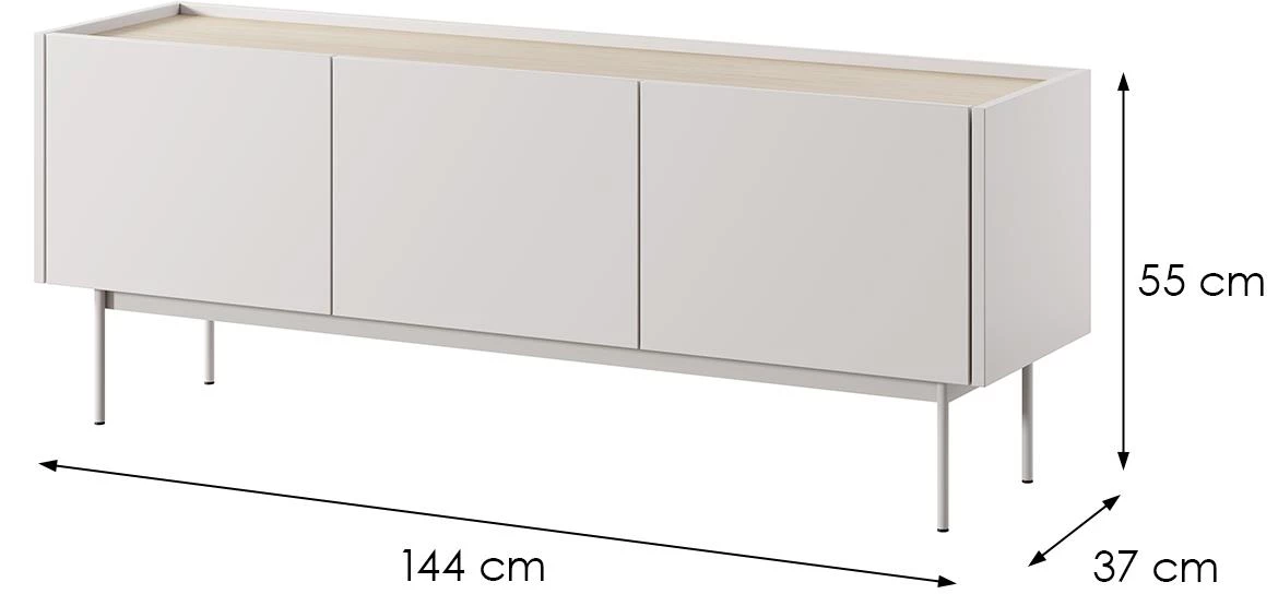 Color TV komoda sa 3 vrata 144x37x55 cm bež kašmir/natur (Linea hrast)