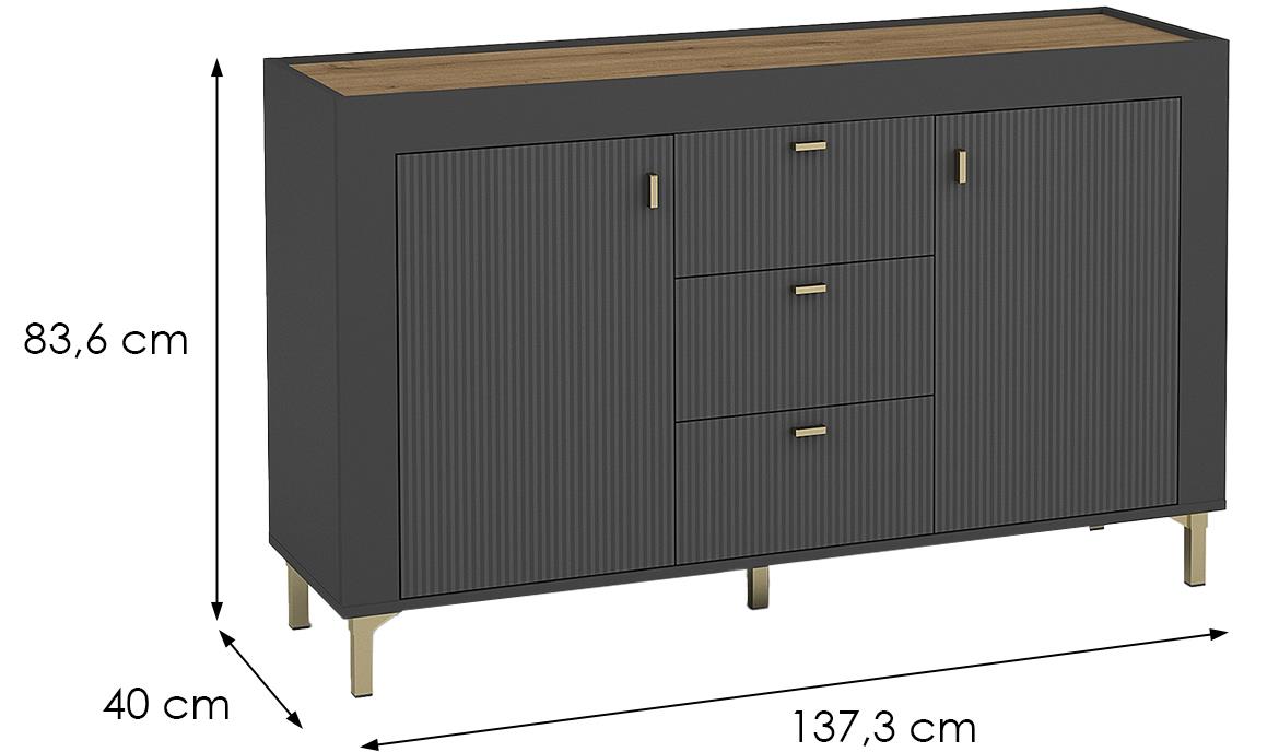 Mossa M06 2D3S komoda, hrast viski/mat crna