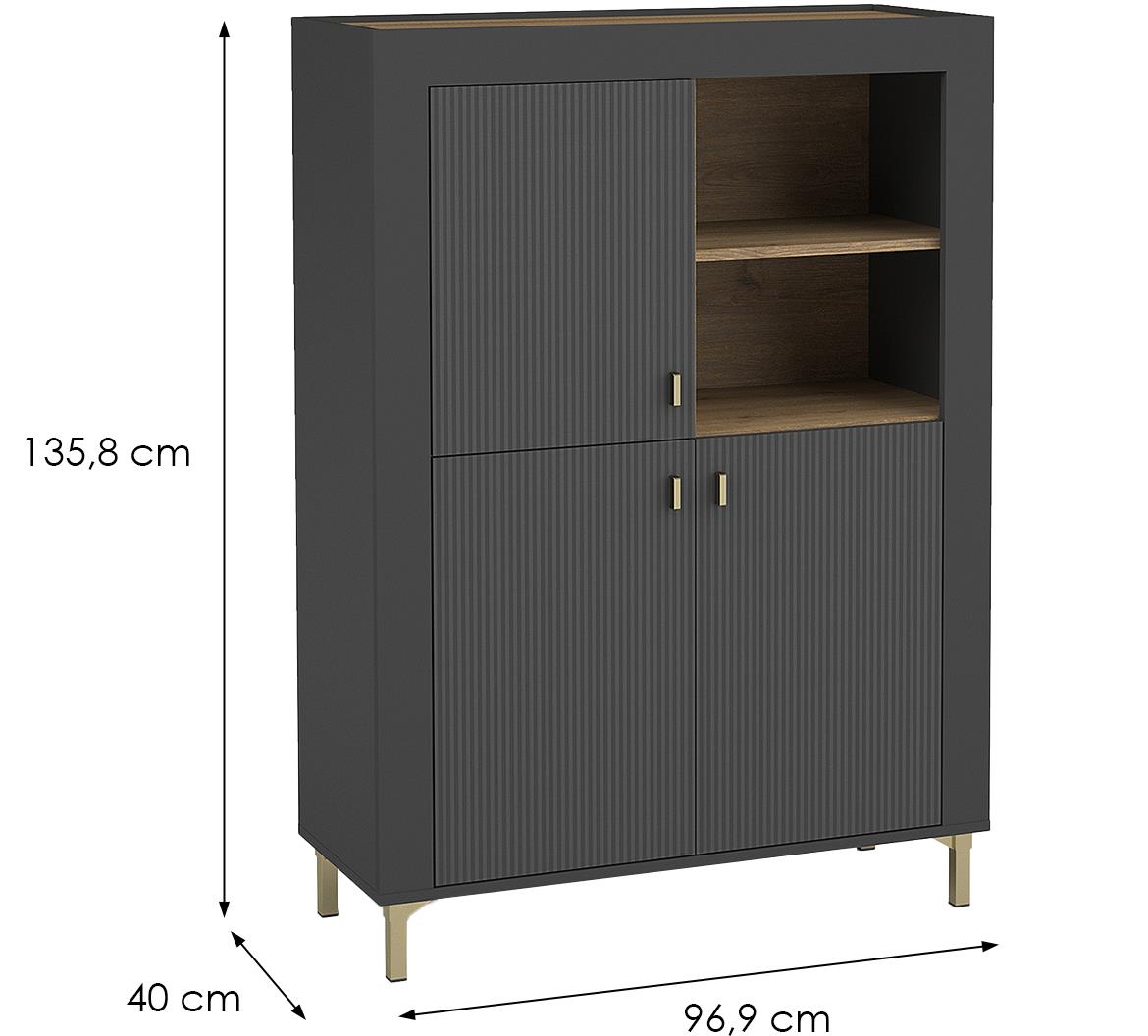 Mossa M05 komoda 3 vrata 96,9x40x135,5 cm natur (viski hrast)/mat crna