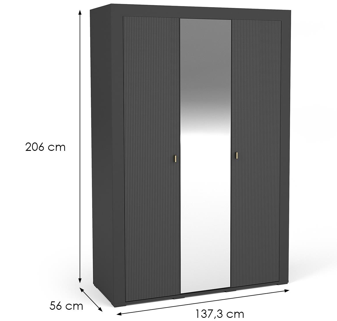 Mossa M02 ormar 3 vrata + ogledalo 137x56x209cm crni