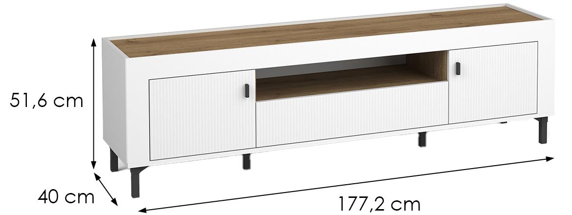 Mossa M08 TV komoda 2 vrata + 1 fioka 177,2x40x51,6 cm viski hrast/bela