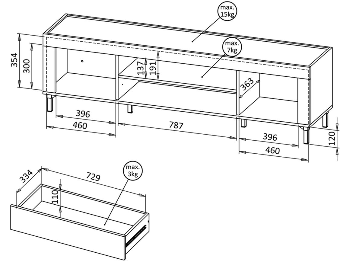 Mossa M08 TV komoda 2 vrata + 1 fioka 177,2x40x51,6 cm viski hrast/bela