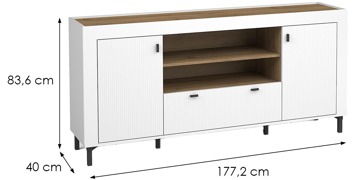 Mossa M07 komoda 1 fioka + 2 vrata 177,2x40x83,6 cm natur (viski hrast)/bela