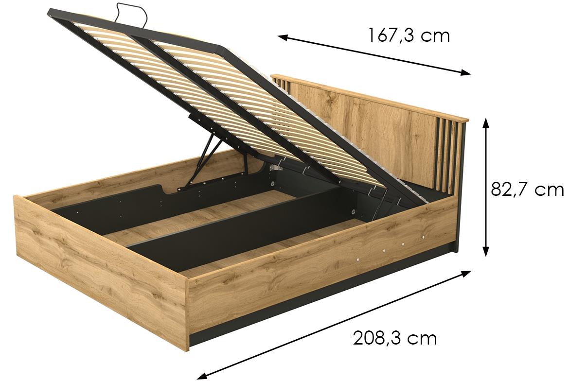 Lamelo LA26 krevet sa podnicom i prostorom za odlaganje 167,3x208,3x82,7 cm natur (votan hrast)