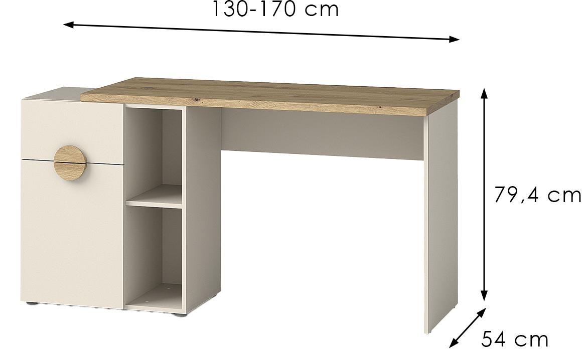 Melo ME8 kancelarijski sto 1 vrata + 1 fioka 130x54x79,4 cm kašmir/natur (artisan hrast)