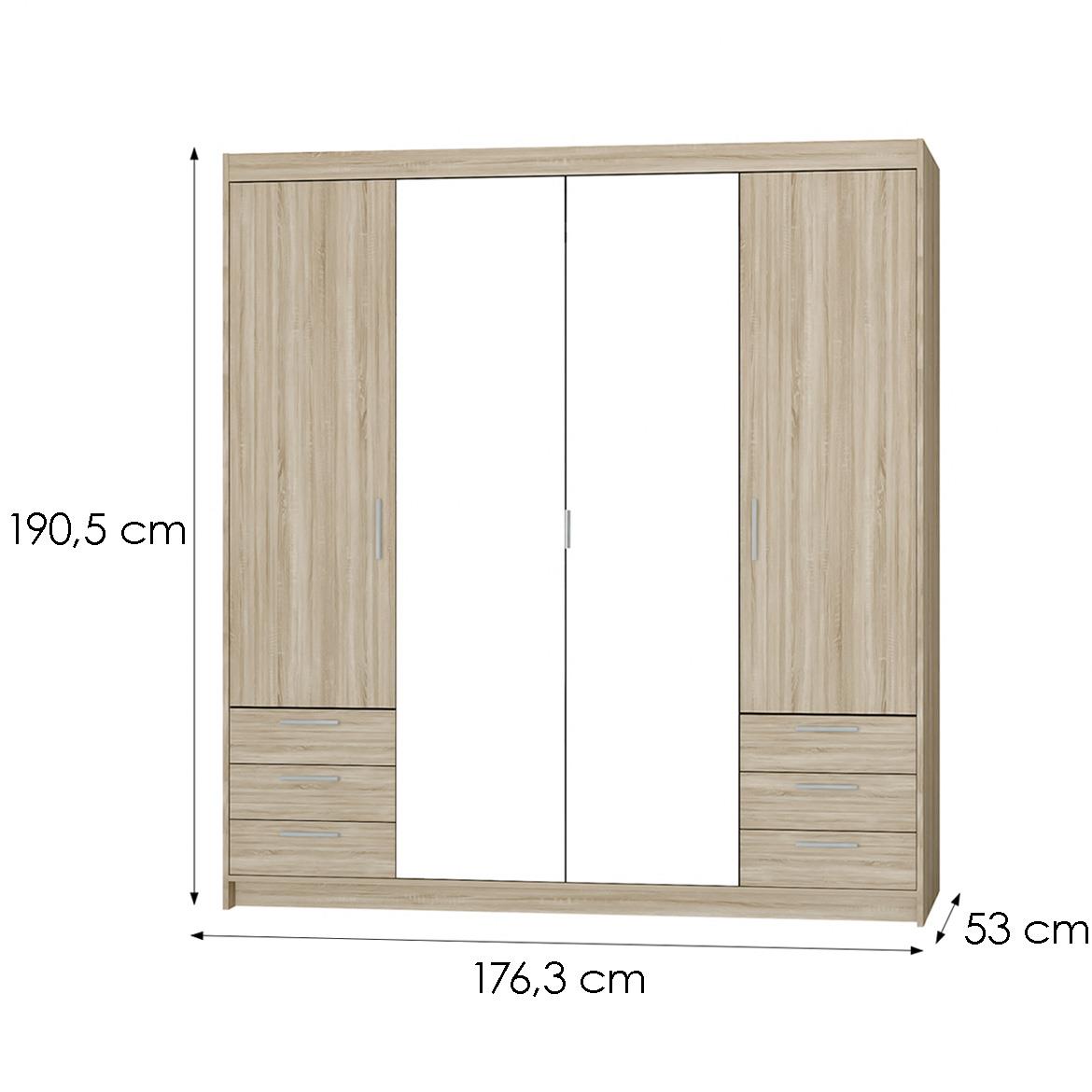 Elena 4D6S ormar 4 vrata/ogledalo+6 ladica 176,3x53x190,5 cm natur (sonoma hrast)