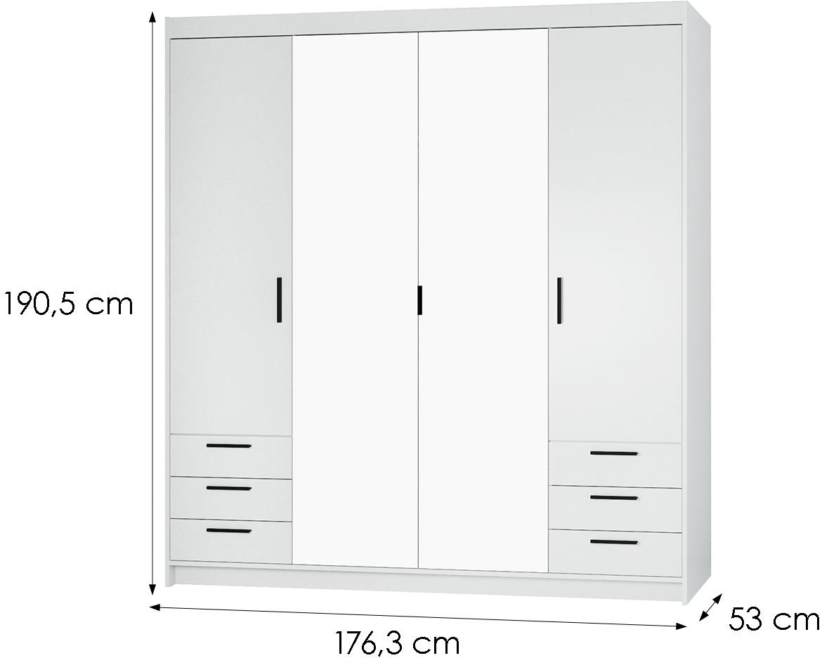 Elena 4D6S ormar 4 vrata/ogledalo+6 fioka 176,3x53x190,5 cm beli