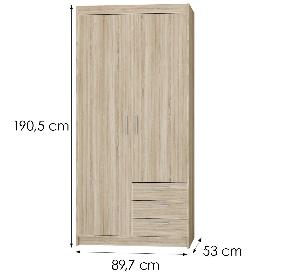 Elena 2D3S ormar 2 vrata+3 ladice 89,7x53x190,5 cm natur (sonoma hrast)