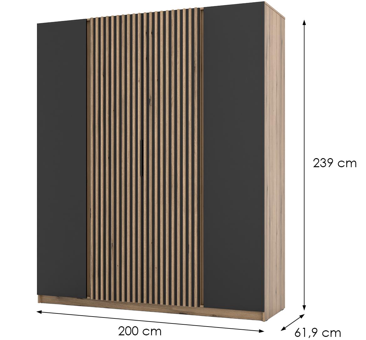 Kaja EV/BL-EV 2F 2LAM ormar 4 vrata 200x62x239 cm crni/hrast